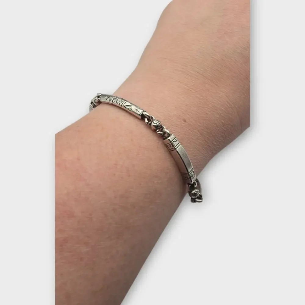 Brighton Bar Link Bracelet Scroll Etched Silver Tone Classic Minimal Everyday